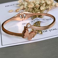  Bộ Trang Sức Titan Cao Cấp - Con Bướm Xinh Vòng Tay & Bông Tai Màu Vàng Hồng 