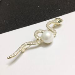  Cài Áo & Mặt Dây Chuyền - Con Rắn Pha Lê Xanh, Trắng & Ngọc Trai (AB) 