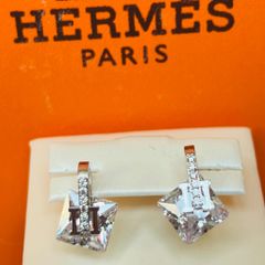  Bộ Trang Sức Hermes Trắng - Vòng Tay, Nhẫn & Bông Tai Pha Lê (AC) 