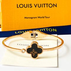  Vòng Tay TiTan Cao Cấp - LV Cỏ 4 Lá May Mắn Bằng Da & Pha Lê (AO) 