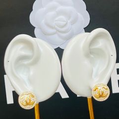  Bông Tai Chanel Bản To Màu Vàng Pha Lê Trắng (CJ) 