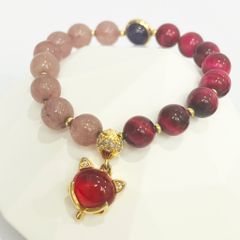  Vòng Đá Phong Thuỷ Cao Cấp -  Con Hồ Ly Đá Hổ Phách, Thạch Anh Dâu Tây & Thạch Anh Tím Tự Nhiên 