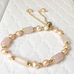  Vòng Đá Phong Thuỷ Cao Cấp - Ngọc Trai Nước Ngọt & Đá Thạch Anh Hồng Tự Nhiên Trợ Tình Yêu 