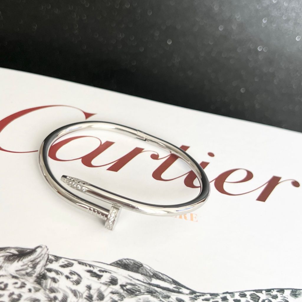  Vòng Tay Nam, Nữ TiTan Cao Cấp - Cartier Cây Đinh Màu Trắng Pha Lê (AH) 