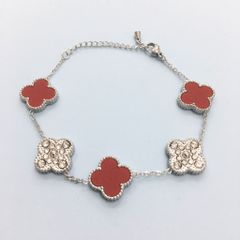  Bộ Trang Sức Cỏ 4 Lá May Mắn - Dây Chuyền, Vòng Tay & Bông Tai Màu Đỏ Pha Lê Trắng (AJ) 