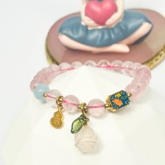  Vòng Đá Phong Thuỷ Cao Cấp - Hoa Hồng Thạch Anh Hồng & Đá Aquamarine Tự Nhiên 