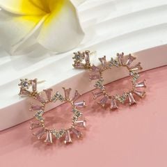  Bông Tai Vòng Tròn Pha Lê Hồng 