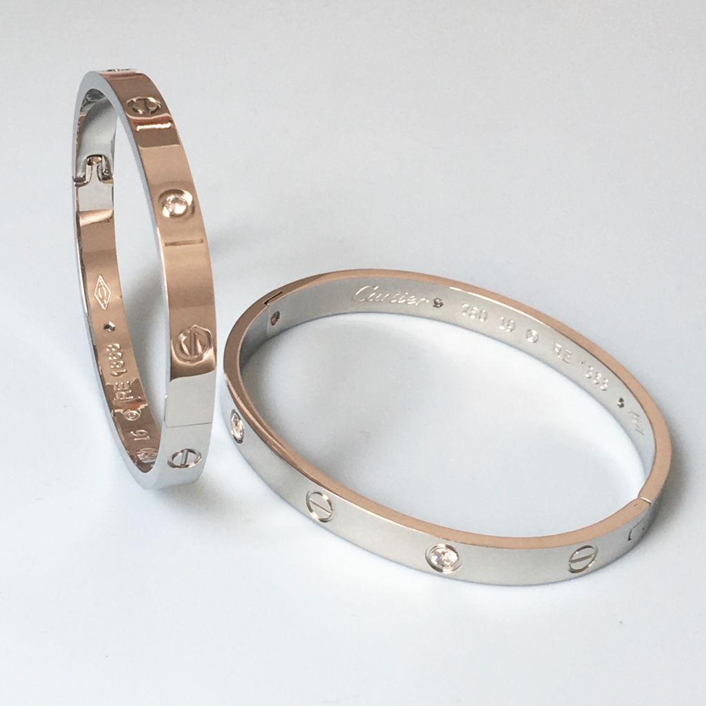  Vòng Tay Cặp Đôi Tình Yêu - Cartier Màu Trắng Titan Cao Cấp Pha Lê (AB) 