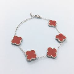  Vòng Tay TiTan Cao Cấp - Cỏ 4 Lá May Mắn Màu Đỏ 2 Mặt Pha Lê (AJ) 