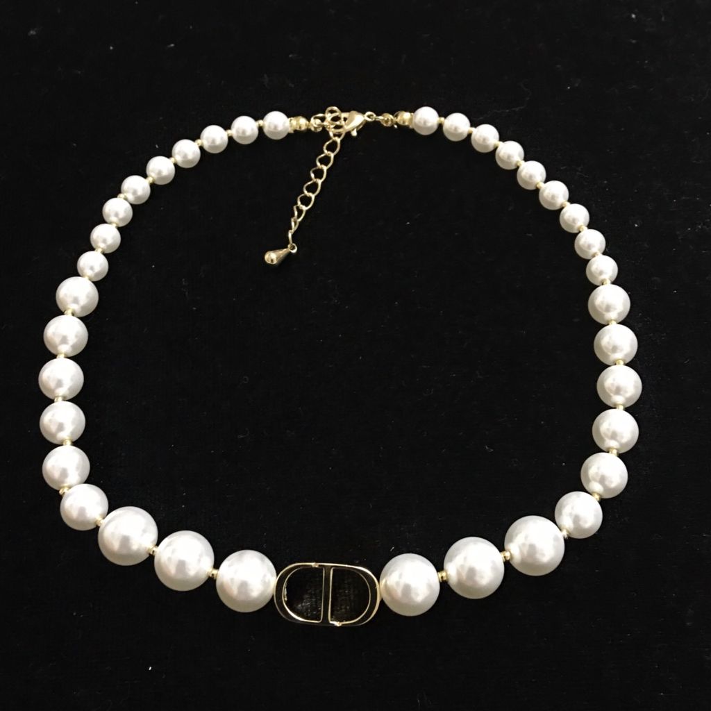  Bộ Trang Sức Dior Vàng - Vòng cổ Choker & Vòng Tay Ngọc Trai Quý Phái 