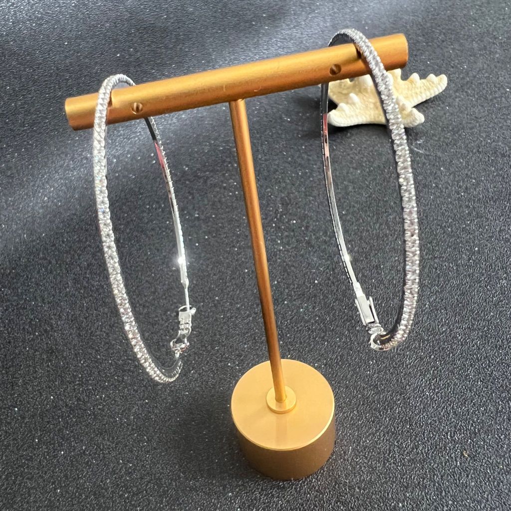  Bông Tai Khoen Tròn Bản To 7,5cm Pha Lê Trắng (BQ) 