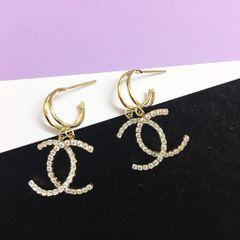  Bông Tai Chanel Màu Vàng Pha Lê Trắng (CH) 