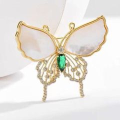  Cài Áo Con Bướm Vỏ Trai Tự Nhiên & Pha Lê Xanh 