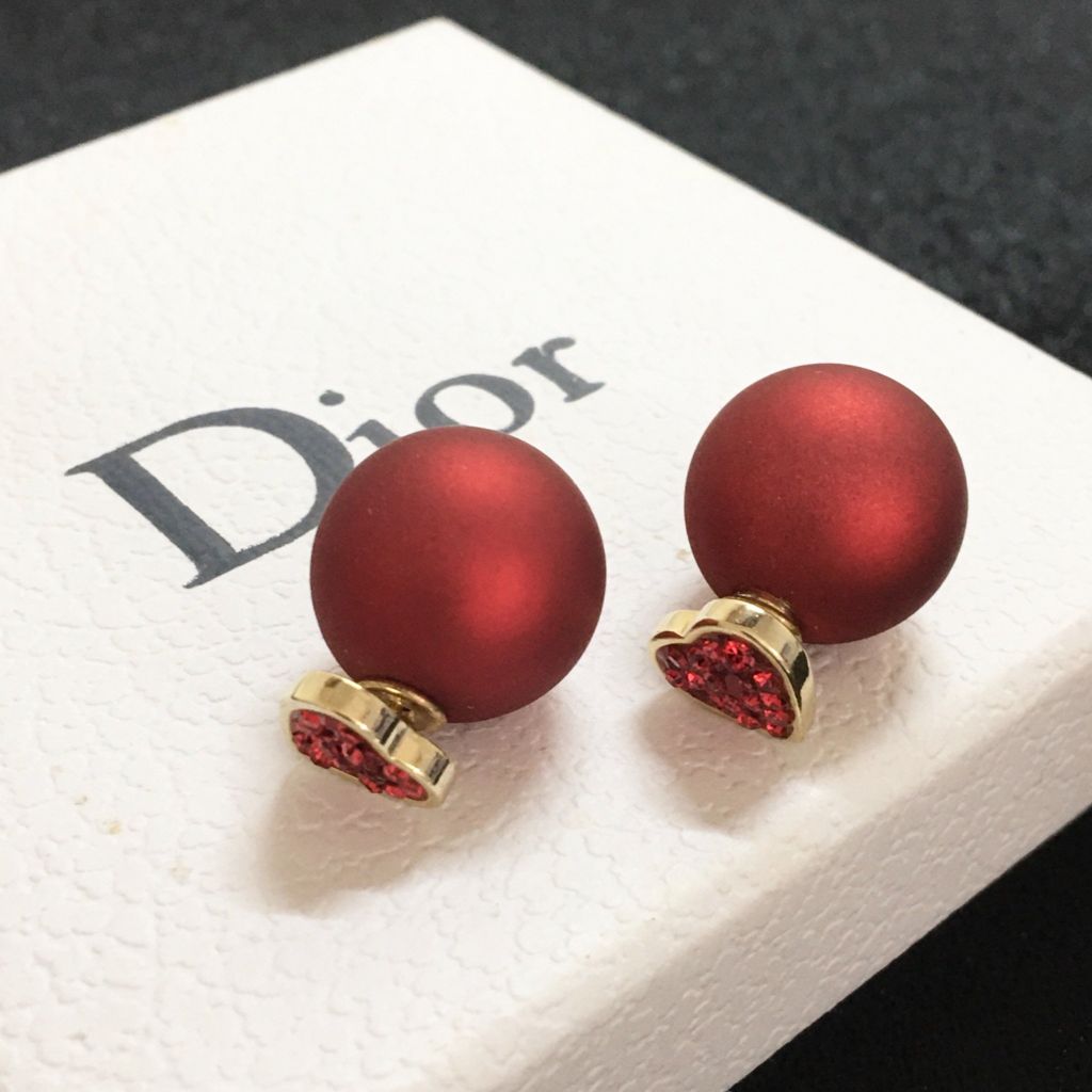  Bông Tai Dior Màu Vàng Pha Lê Đỏ (AD) - Có 3 Kiểu Đeo 