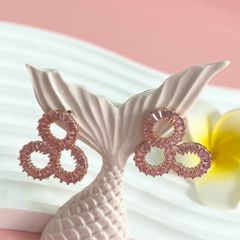  Bông Tai 3 Vòng Tròn Bản To Pha Lê Hồng 