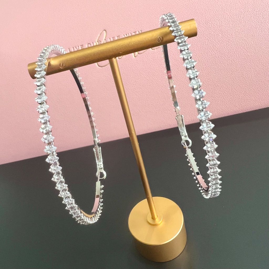  Bông Tai Khoen Tròn Bản To Màu Trắng 6,3cm Pha Lê (BN) 