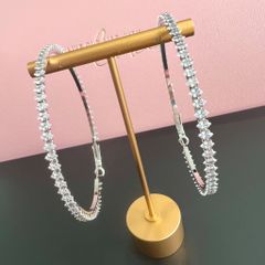  Bông Tai Khoen Tròn Bản To Màu Trắng 6,3cm Pha Lê (BN) 