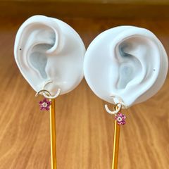  Bông Tai Chanel Cánh Hoa Bản To Màu Vàng Ngọc Trai & Pha Lê Hồng (CM) 