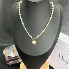  Dây Chuyền Ngắn - Dior Trái Tim Màu Vàng Ngọc Trai & Pha Lê Trắng (AI) 