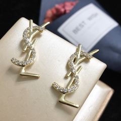  Bông Tai YSL Màu Vàng Pha Lê Trắng (AD) 