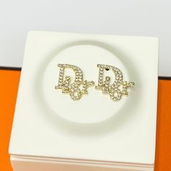  Bông Tai Dior Màu Vàng 1,5cm Pha Lê Trắng (AU) 