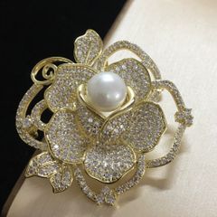  Cài Áo Hoa Hồng Vàng Ngọc Trai & Pha Lê Trắng (AK) 