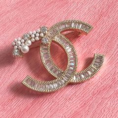  Cài Áo Nam, Nữ - Chanel Màu Vàng Ngọc Trai & Pha Lê Trắng (CK) 