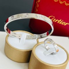  Bộ Trang Sức Nam, Nữ Cartier Titan Cao Cấp - Vòng Tay & Nhẫn Màu Trắng Pha Lê (AI) 
