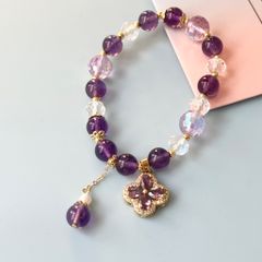  Vòng Đá Phong Thuỷ Cao Cấp - Cỏ 4 Lá May Mắn Thạch Anh Tím, Thạch Anh Trắng & Ngọc Trai Tự Nhiên 