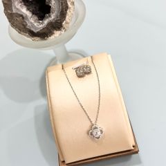  Bộ Trang Sức Bạc Cao Cấp - Dây Chuyền & Bông Tai Cỏ 4 Lá May Mắn (AQ) 