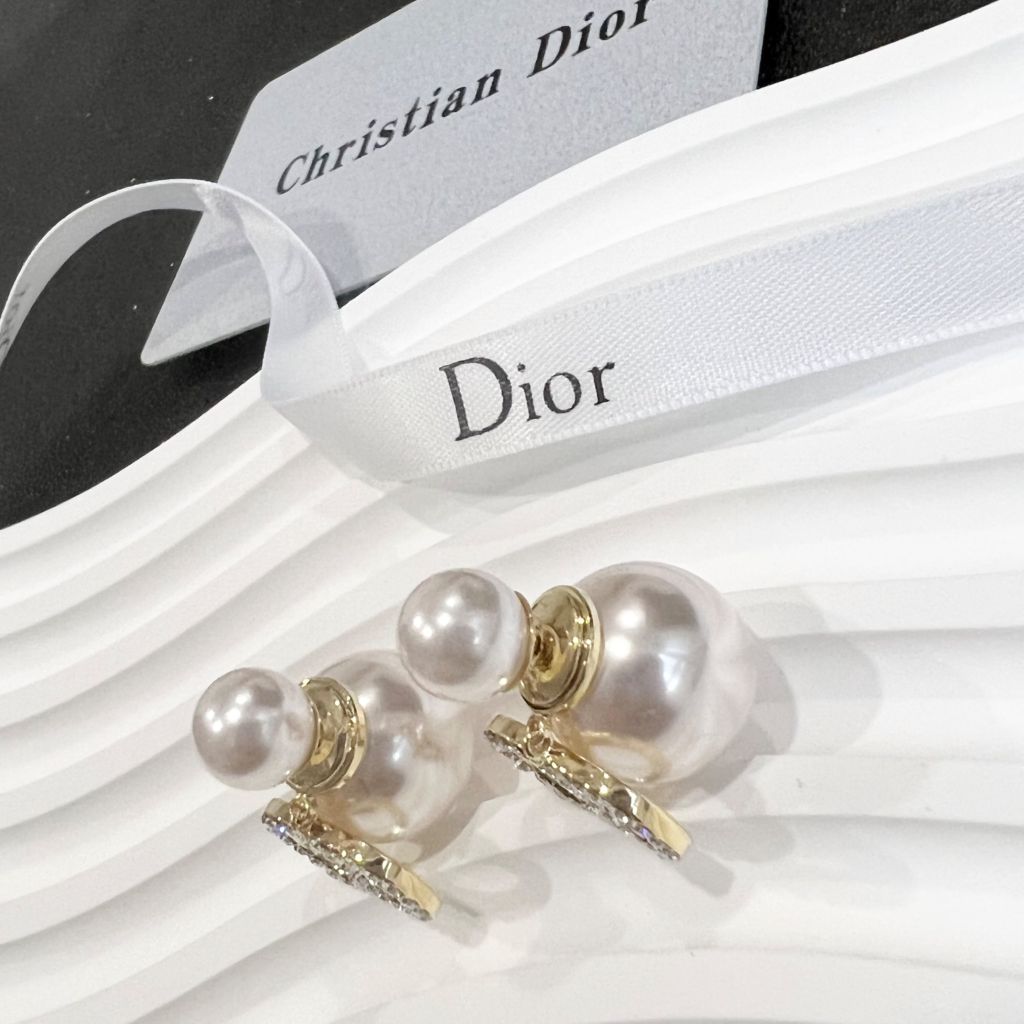  Bông Tai Dior Màu Vàng Ngọc Trai & Pha Lê Trắng (AM) - Có 3 Kiểu Đeo 