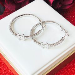  Bông Tai Chanel Khoen Tròn Màu Trắng 43mm Pha Lê (BP) 