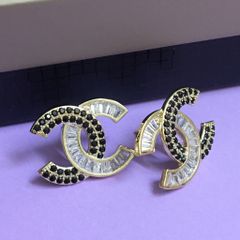  Bông Tai Chanel Bản To Màu Vàng Pha Lê Đen & Trắng Cá Tính (AI) 