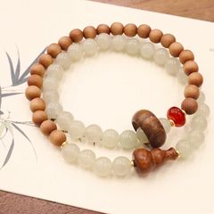  Vòng Đá Phong Thuỷ Cao Cấp - 2 Vòng Hồ Lô Gỗ Đàn Hương & Đá Ngọc Bích Xanh Lá Tự Nhiên 