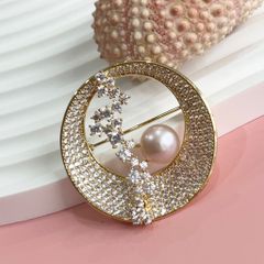  Cài Áo Mặt Trăng Pha Lê & Ngọc Trai Tự Nhiên 