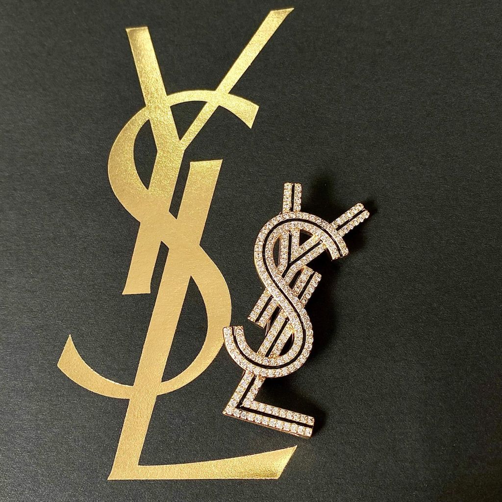  Cài Áo Nam, Nữ - YSL Màu Vàng Pha Lê Trắng (AE) 