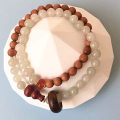  Vòng Đá Phong Thuỷ Cao Cấp - 2 Vòng Hồ Lô Gỗ Đàn Hương & Đá Ngọc Bích Xanh Lá Tự Nhiên 