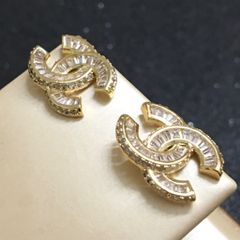  Bông Tai Chanel Màu Vàng Pha Lê Trắng (AP) 