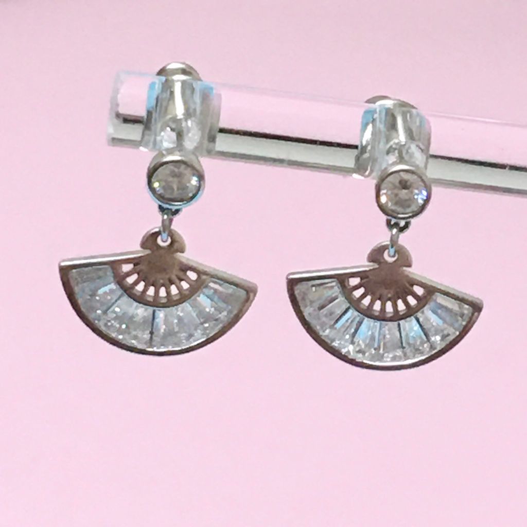  Bông Tai Bạc Cao Cấp - Cánh Quạt Pha Lê Trắng (AE) 