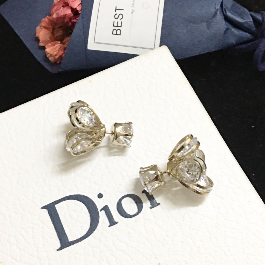  Bông Tai Dior Màu Vàng Pha Lê Trắng (AG) - Có 3 Kiểu Đeo 