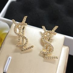  Bông Tai YSL Màu Vàng Pha Lê Trắng (AB) 