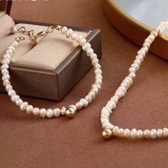  Bộ Trang Sức Quả Cầu Vàng - Vòng cổ Choker & Vòng Tay Ngọc Trai Thiên Nhiên Quý Phái 