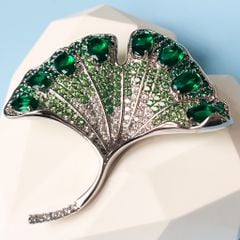  Cài Áo Nam, Nữ - Lá Sen Trắng Pha Lê Xanh & Trắng 