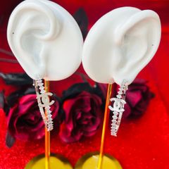  Bông Tai Chanel Khoen Tròn Màu Trắng 43mm Pha Lê (BP) 