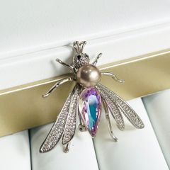  Cài Áo Nam, Nữ - Con Ong Gucci Pha Lê Tím Xà Cừ Xanh & Ngọc Trai 