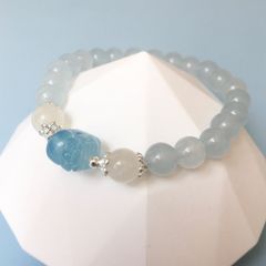  Vòng Đá Phong Thuỷ Cao Cấp - Con Tỳ Hưu Tài Lộc Đá Aquamarine & Đá Thạch Anh Trắng Tự Nhiên 