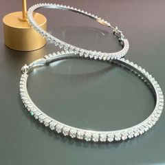  Bông Tai Khoen Tròn Bản To Màu Trắng 6,3cm Pha Lê (BN) 