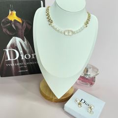  Bộ Trang Sức Dior Trắng - Vòng cổ Choker & Bông Tai Ngọc Trai, Pha Lê 2 Kiểu Đeo Quý Phái (AL) 