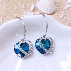  Bông Tai Khoen Tròn Trái Tim Của Đại Dương Pha Lê Xanh Bích Titanic (AE) 