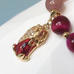  Vòng Đá Phong Thuỷ Cao Cấp -  Con Kỳ Hưu Đá Hổ Phách, Thạch Anh Dâu Tây & Thạch Anh Tím Tự Nhiên 